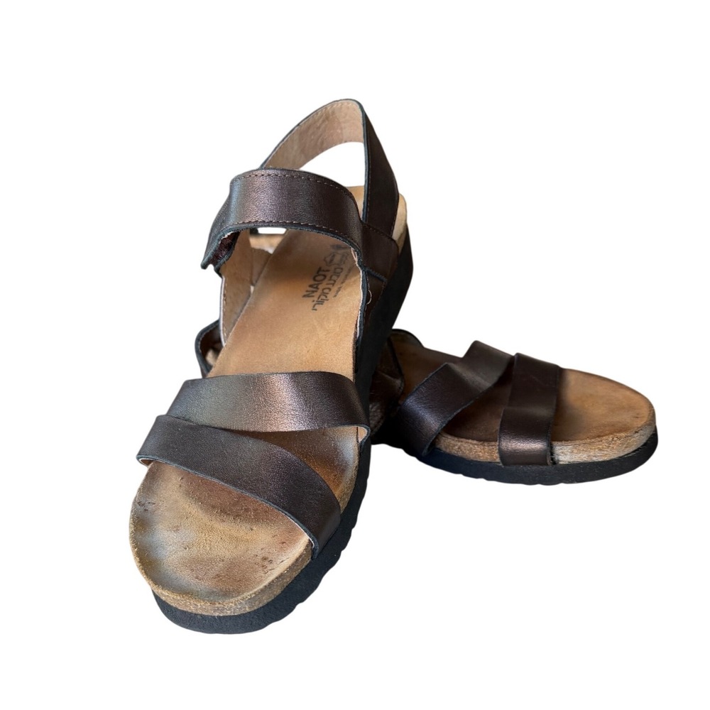Naot‎ Radiant Copper Metallic Leather Wedge Sandals EU 40 US 9 Hook Loop Strappy